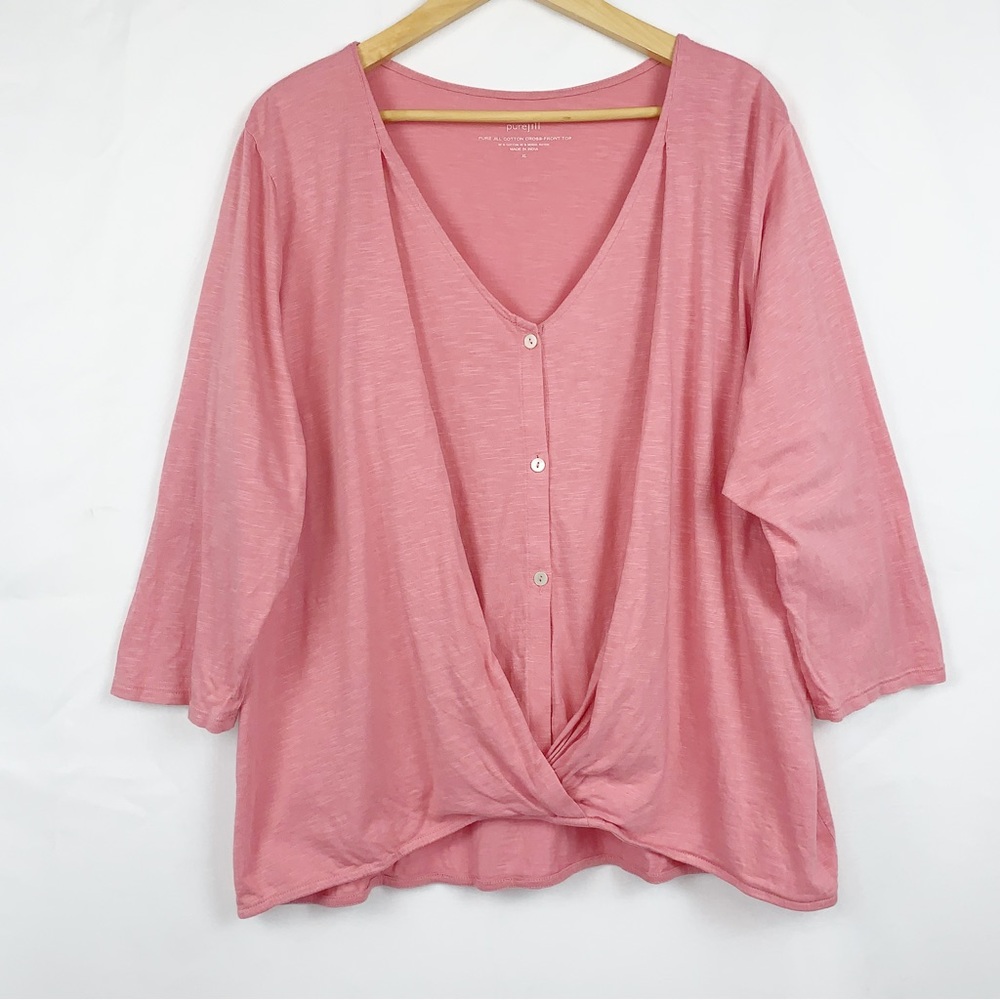 J. Jill Pure Jill Cotton Cross Front Blouse Pink - Picture 2 of 8